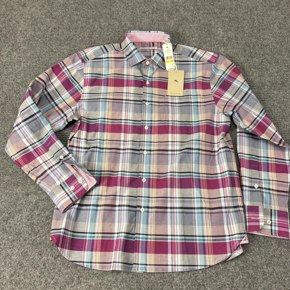 Tommy Bahama Shirt Mens Medium Multicolor Check Plaid Long Sleeve Button Up Silk